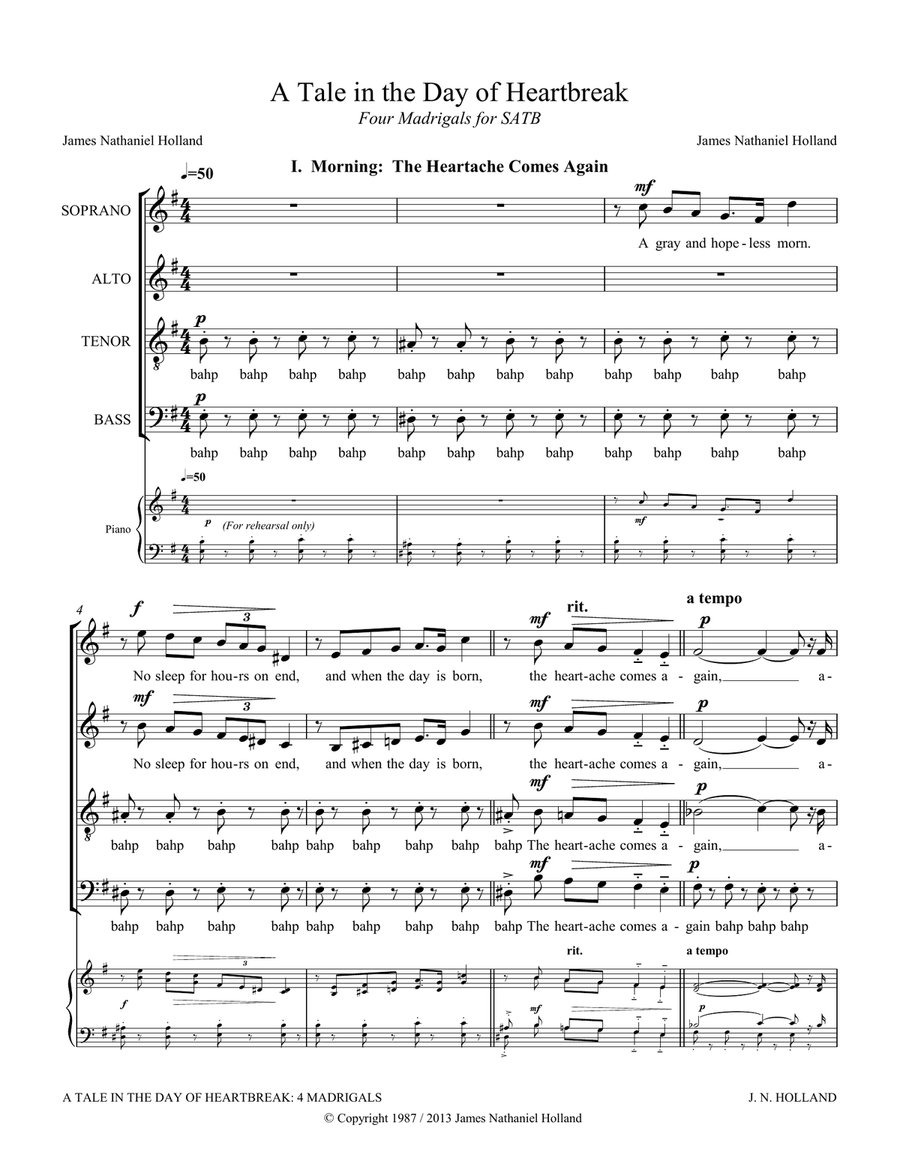 A Tale in Day of Heartbreak, 4 Madrigals for a cappella SATB 4-Part scores gallery preview page 3