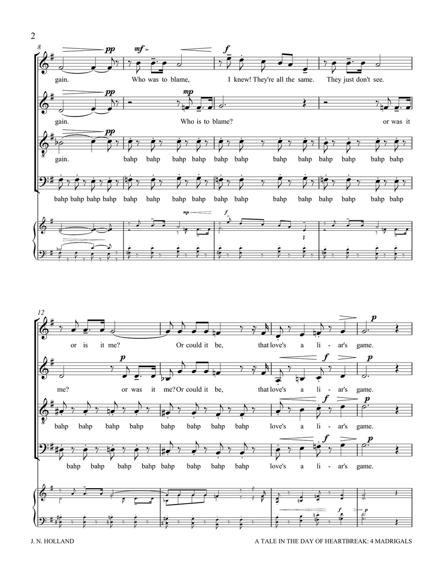 A Tale in Day of Heartbreak, 4 Madrigals for a cappella SATB 4-Part scores gallery preview page 4