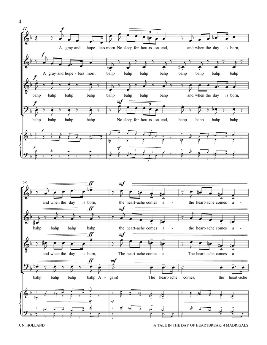 A Tale in Day of Heartbreak, 4 Madrigals for a cappella SATB 4-Part scores gallery preview page 6