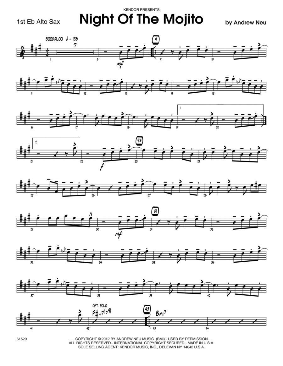 Night Of The Mojito - 1st Eb Alto Saxophone Alto Saxophone scores gallery preview page 1