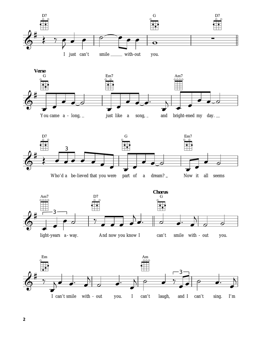 Can't Smile Without You Ukulele scores gallery preview page 2