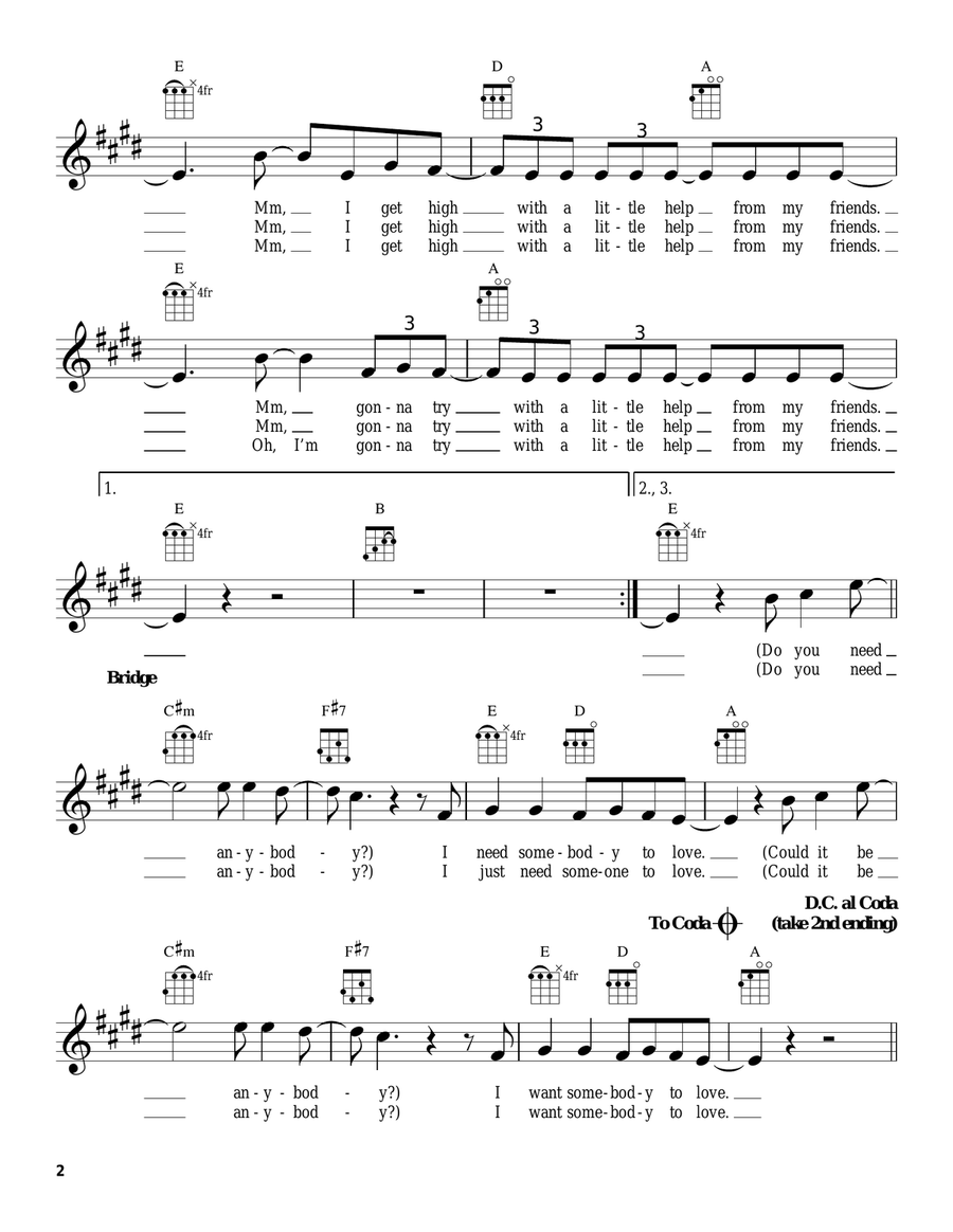 With A Little Help From My Friends Ukulele scores gallery preview page 2