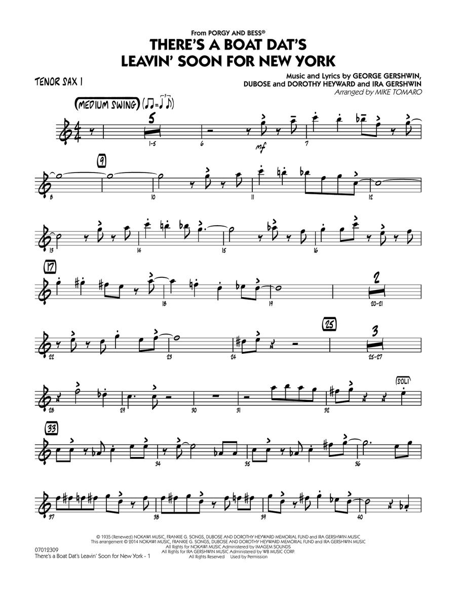 There's a Boat Dat's Leavin' Soon for New York (from Porgy & Bess) - Tenor Sax 1 Jazz Ensemble scores gallery preview page 1