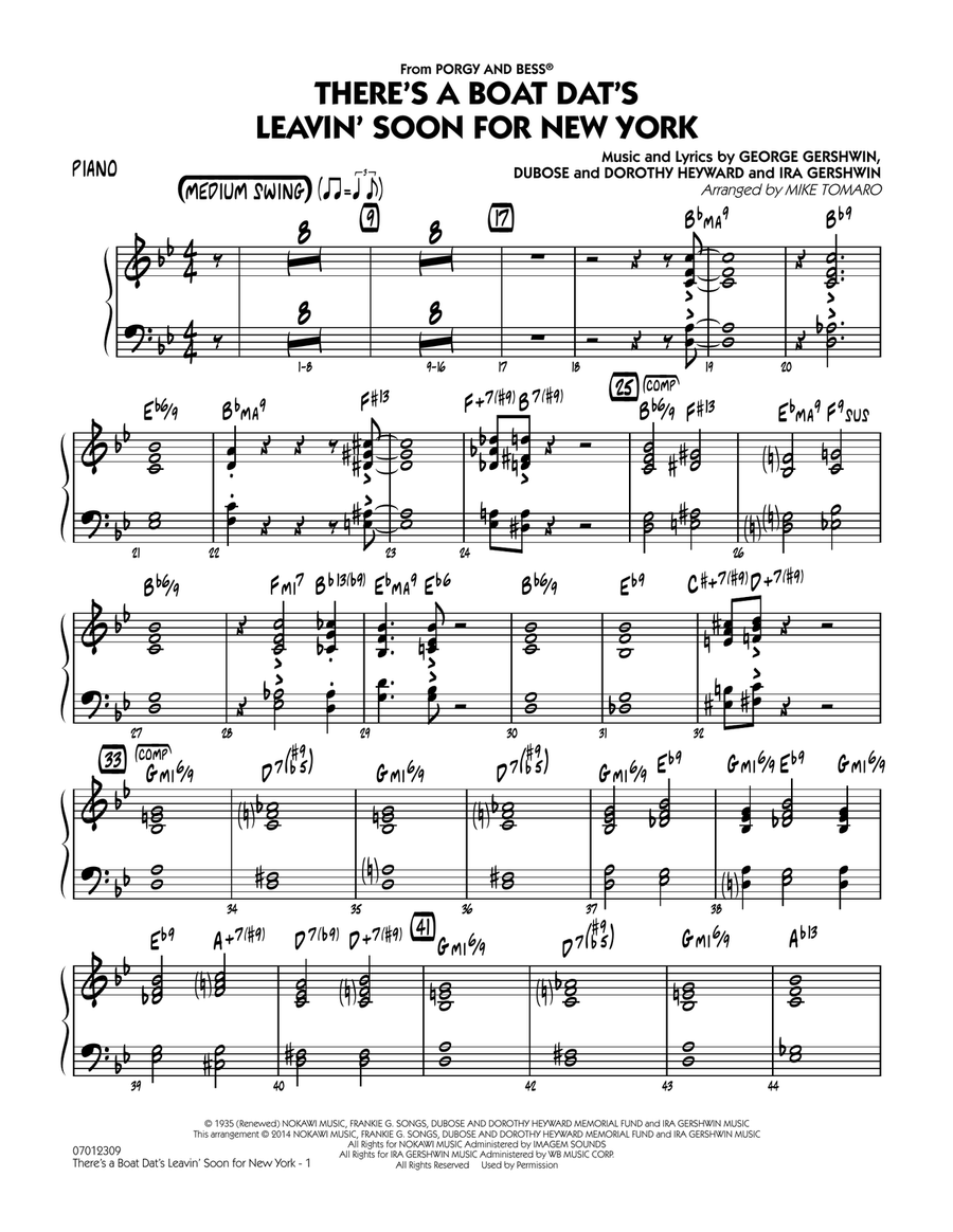 There's a Boat Dat's Leavin' Soon for New York (from Porgy & Bess) - Piano Jazz Ensemble scores gallery preview page 1