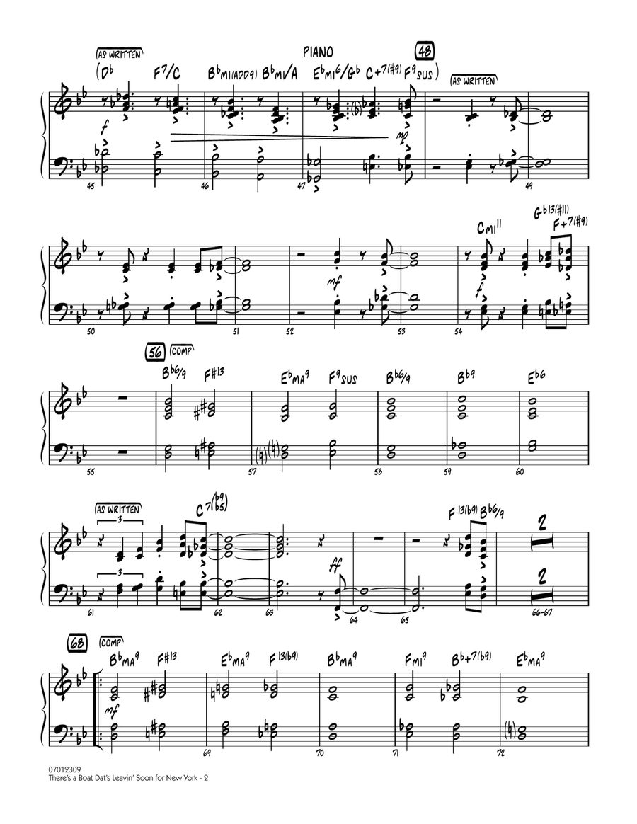 There's a Boat Dat's Leavin' Soon for New York (from Porgy & Bess) - Piano Jazz Ensemble scores gallery preview page 2