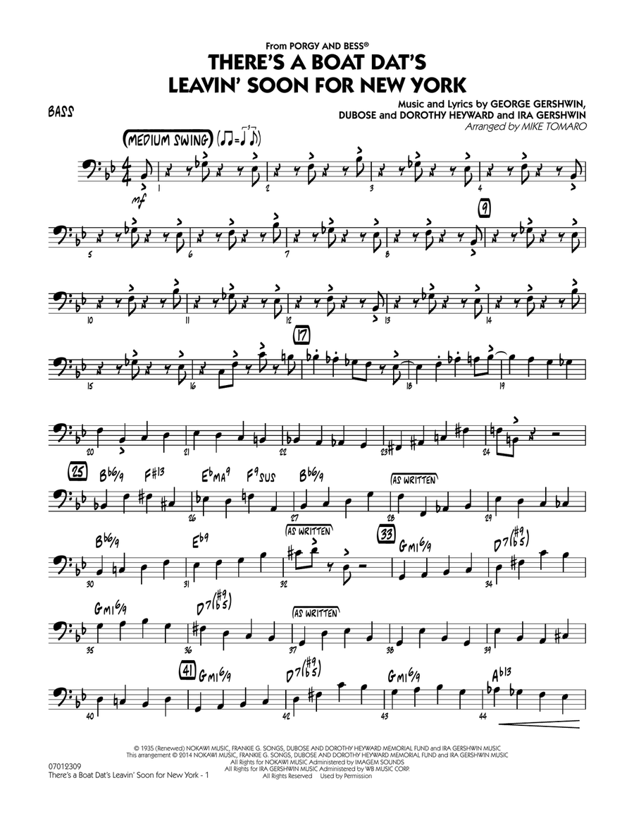 There's a Boat Dat's Leavin' Soon for New York (from Porgy & Bess) - Bass Jazz Ensemble scores gallery preview page 1