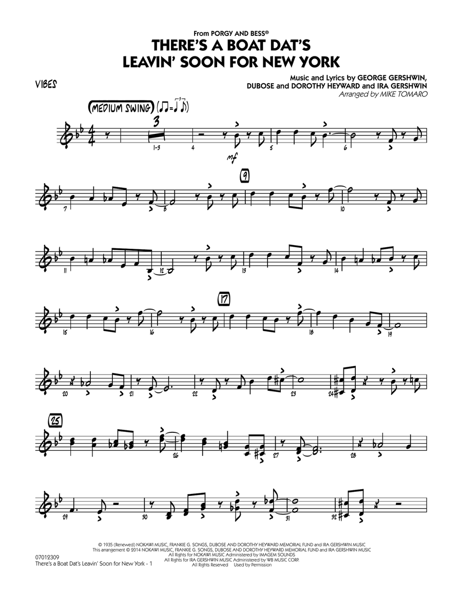 There's a Boat Dat's Leavin' Soon for New York (from Porgy & Bess) - Vibes Jazz Ensemble scores gallery preview page 1