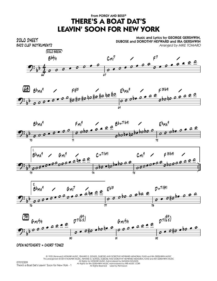 There's a Boat Dat's Leavin' Soon for New York (from Porgy & Bess) - Bass Clef Solo Sheet Jazz Ensemble scores gallery preview page 1