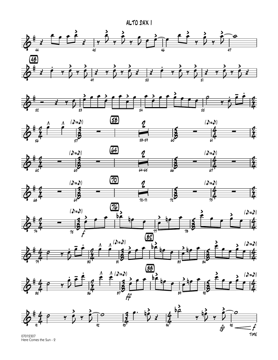 Here Comes the Sun - Alto Sax 1 Jazz Ensemble scores gallery preview page 2