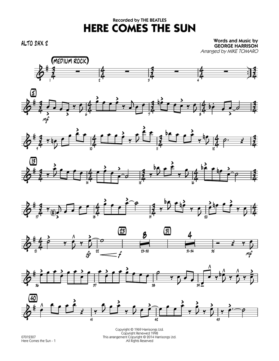 Here Comes the Sun - Alto Sax 2 Jazz Ensemble scores gallery preview page 1