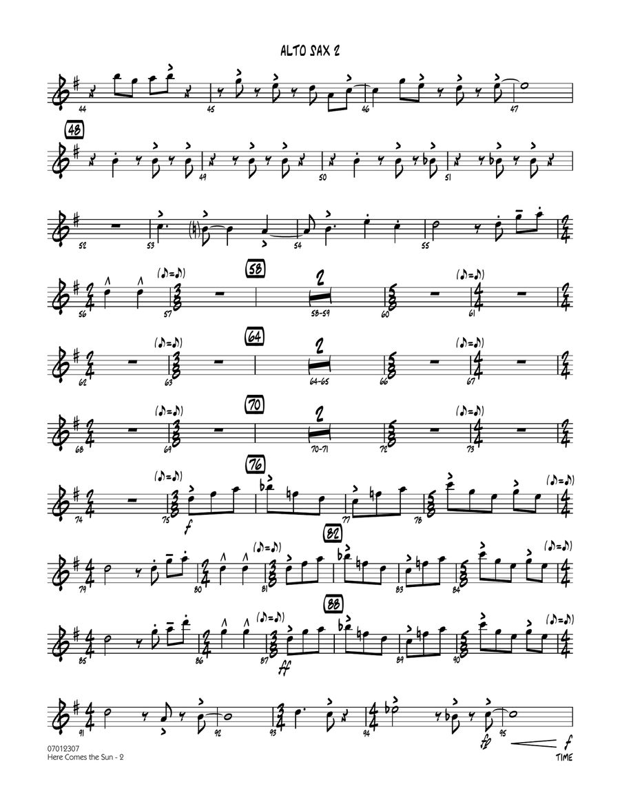 Here Comes the Sun - Alto Sax 2 Jazz Ensemble scores gallery preview page 2