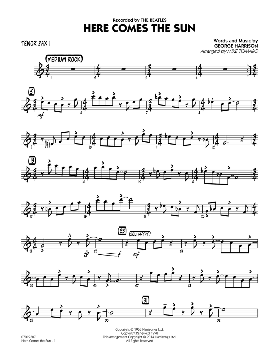 Here Comes the Sun - Tenor Sax 1 Jazz Ensemble scores gallery preview page 1