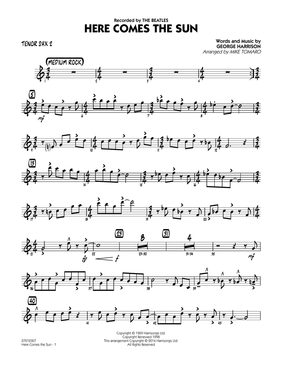 Here Comes the Sun - Tenor Sax 2 Jazz Ensemble scores gallery preview page 1