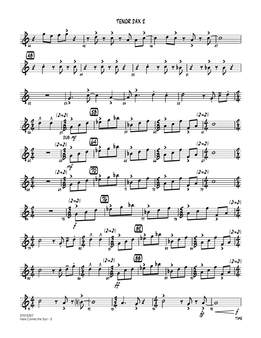 Here Comes the Sun - Tenor Sax 2 Jazz Ensemble scores gallery preview page 2