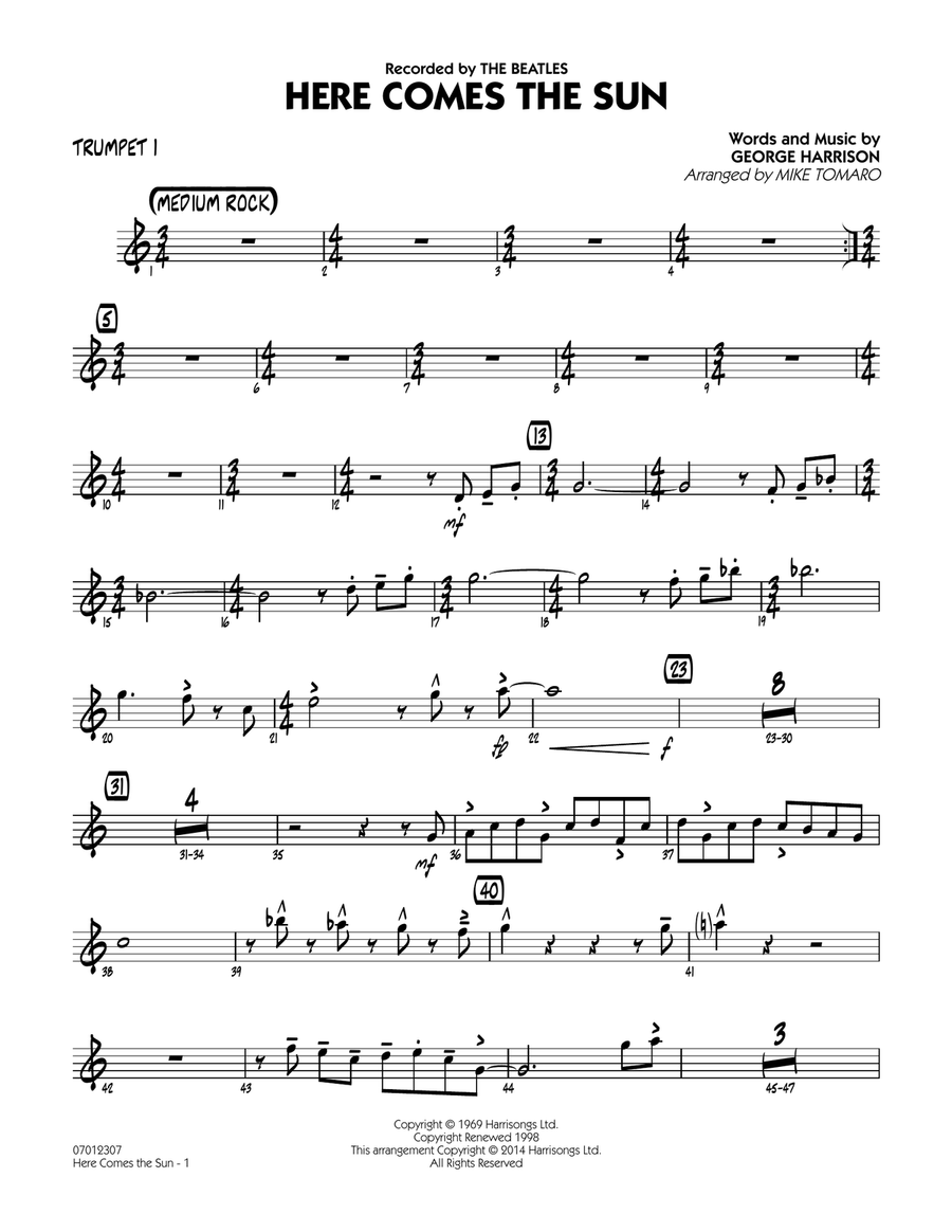 Here Comes the Sun - Trumpet 1 Jazz Ensemble scores gallery preview page 1
