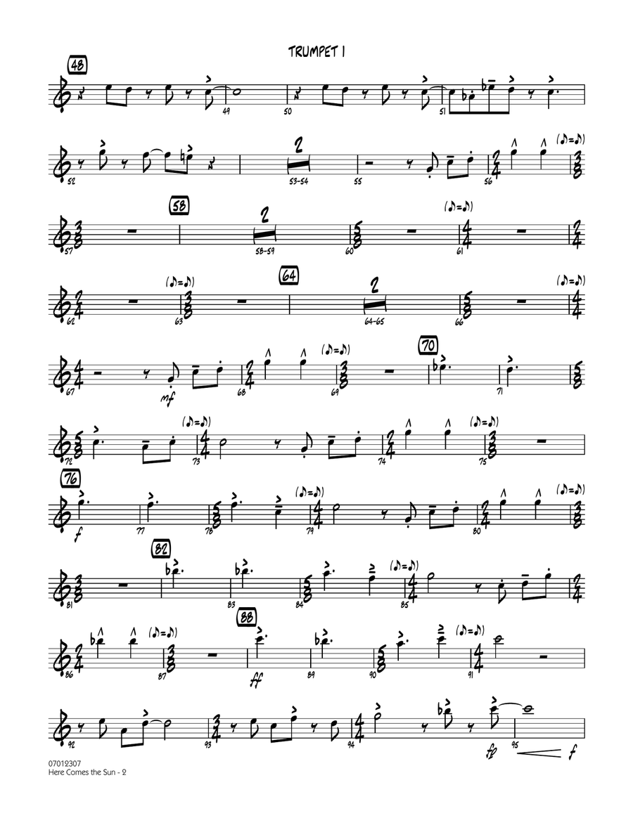 Here Comes the Sun - Trumpet 1 Jazz Ensemble scores gallery preview page 2