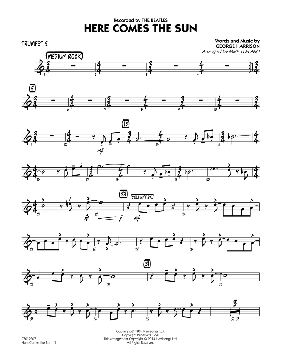 Here Comes the Sun - Trumpet 2 Jazz Ensemble scores gallery preview page 1
