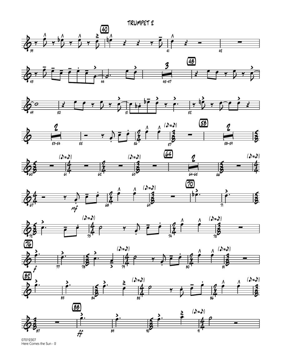 Here Comes the Sun - Trumpet 2 Jazz Ensemble scores gallery preview page 2