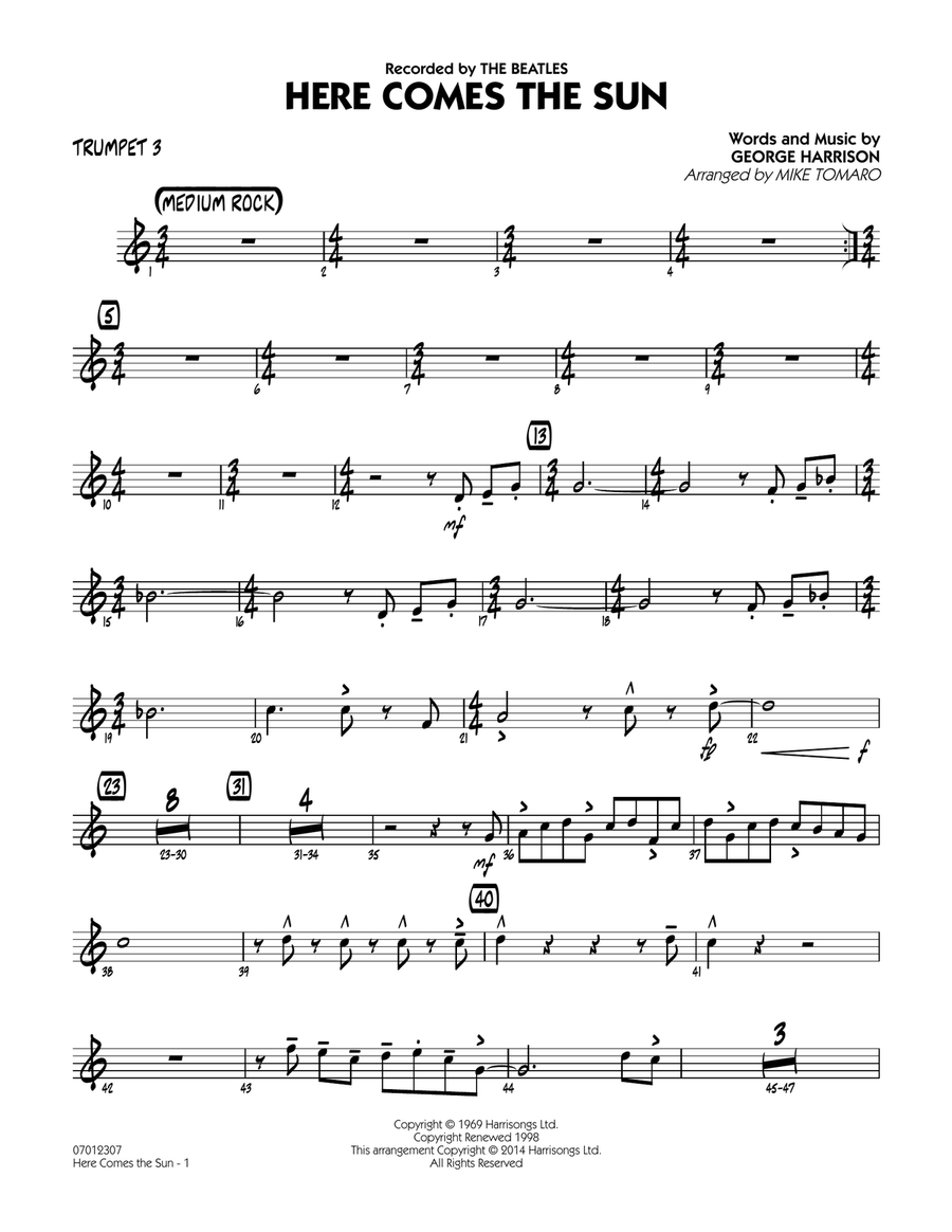 Here Comes the Sun - Trumpet 3 Jazz Ensemble scores gallery preview page 1