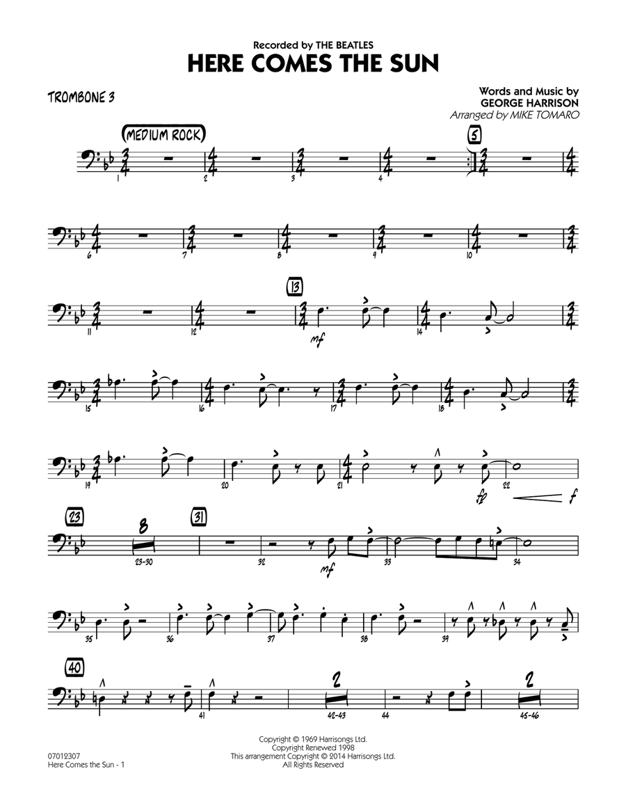 Here Comes the Sun - Trombone 3 Jazz Ensemble scores gallery preview page 1