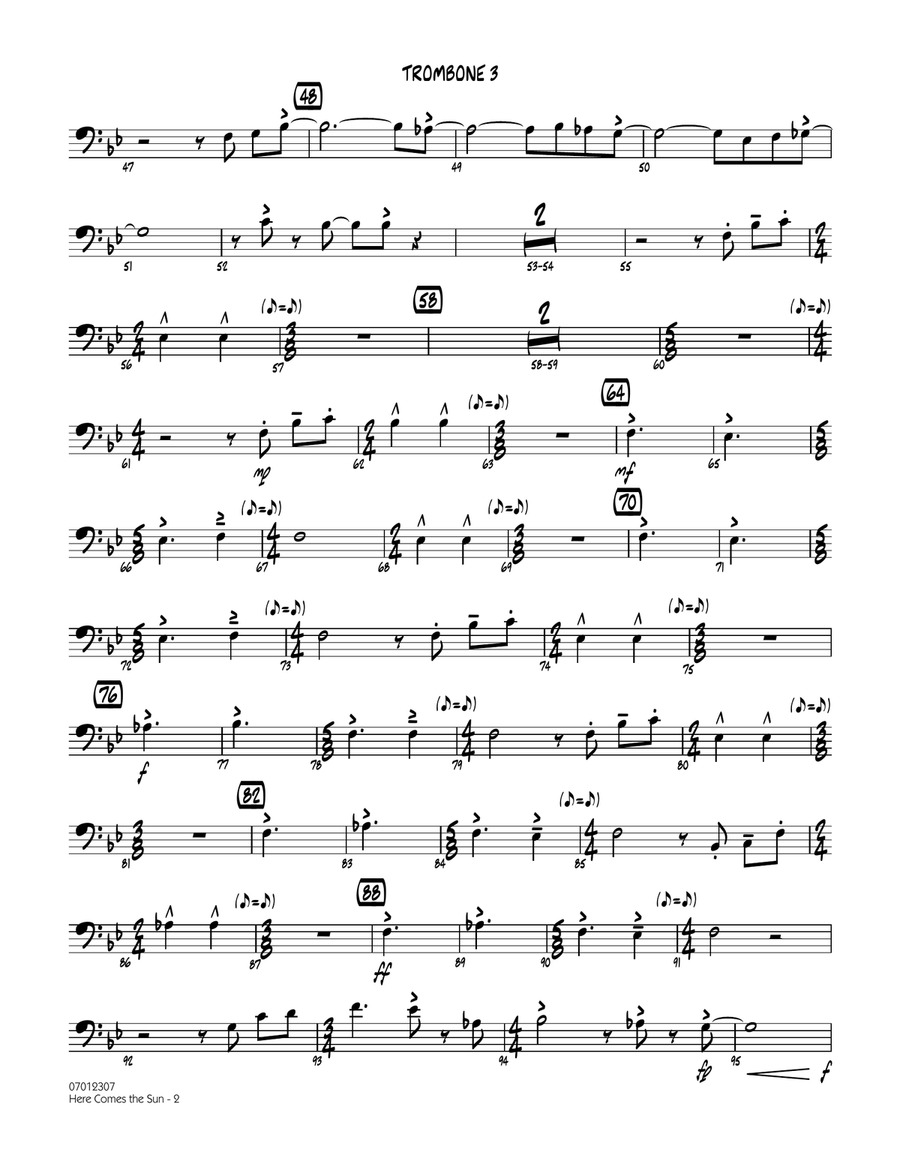Here Comes the Sun - Trombone 3 Jazz Ensemble scores gallery preview page 2
