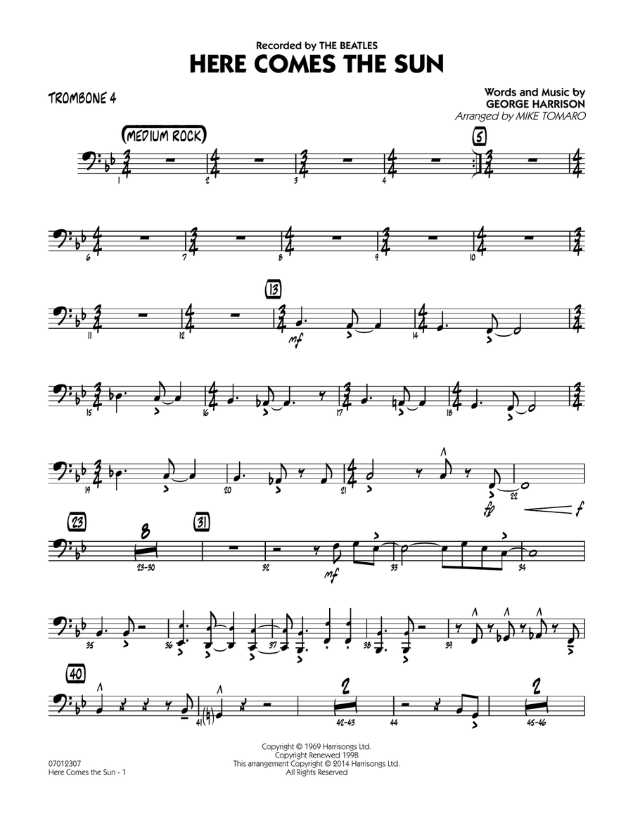 Here Comes the Sun - Trombone 4 Jazz Ensemble scores gallery preview page 1