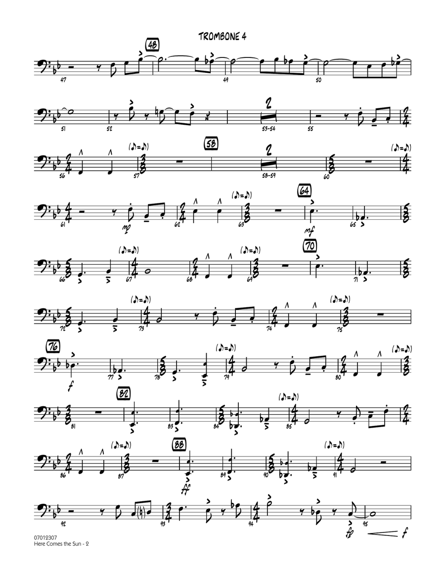 Here Comes the Sun - Trombone 4 Jazz Ensemble scores gallery preview page 2