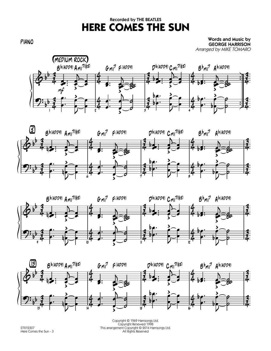 Here Comes the Sun - Piano Jazz Ensemble scores gallery preview page 2