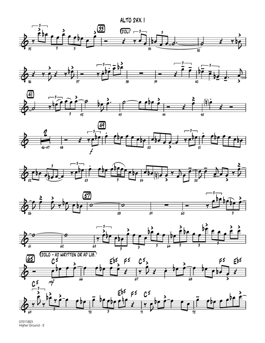 Higher Ground - Alto Sax 1 Jazz Ensemble scores gallery preview page 2