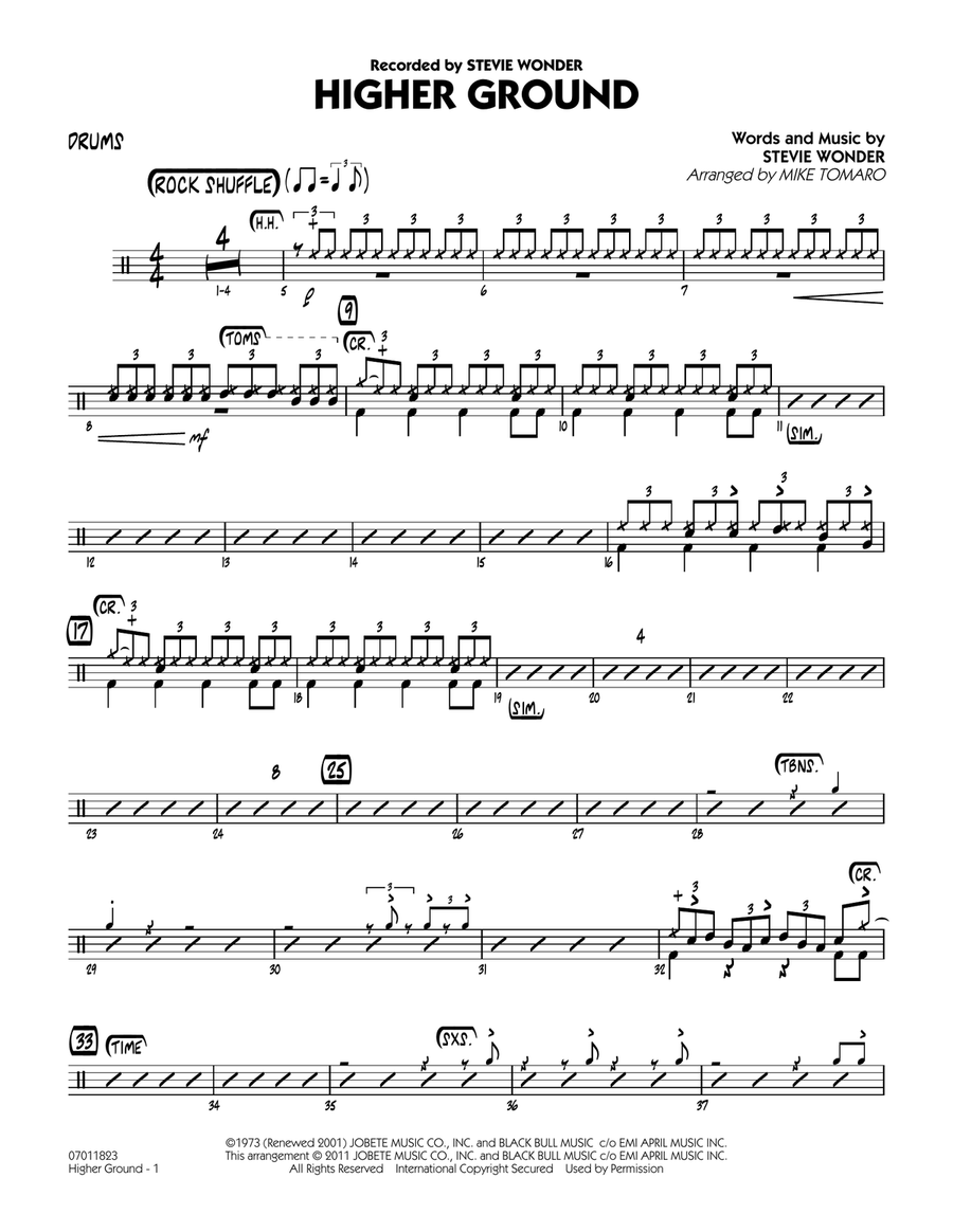 Higher Ground - Drums Higher Ground - Drums Jazz Ensemble scores gallery preview page 1