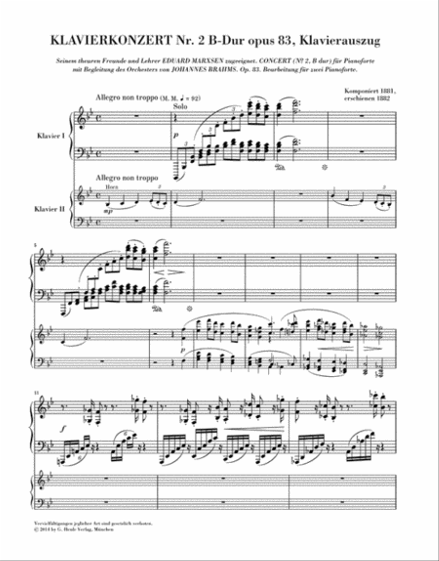 Piano Concerto No. 2 in B-flat Major, Op. 83 Piano Reduction Piano Solo scores gallery preview page 2