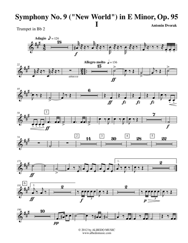 Dvorak Symphony No. 9, New World, Movement I - Trumpet in Bb 2 (Transposed Part), Op.95