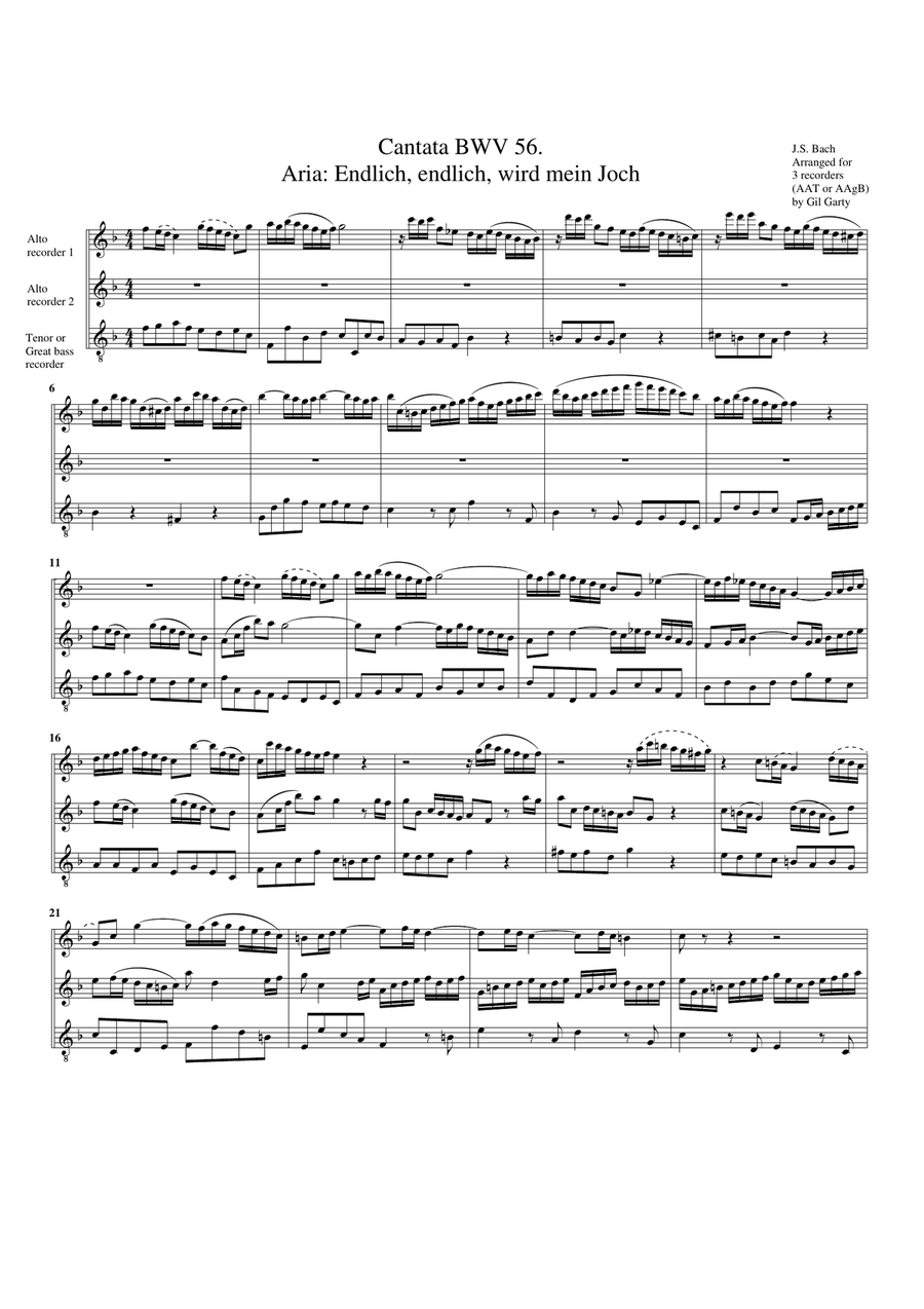 Aria: Endlich, endlich, wird mein Joch from Cantata BWV 56 (arrangement for 3 recorders Recorder scores gallery preview page 2