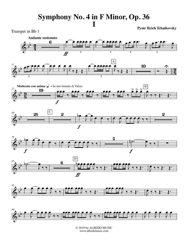 ‪Tchaikovsky‬ Symphony No. 4, Movement I - Trumpet in Bb 1 (Transposed Part), Op. 36