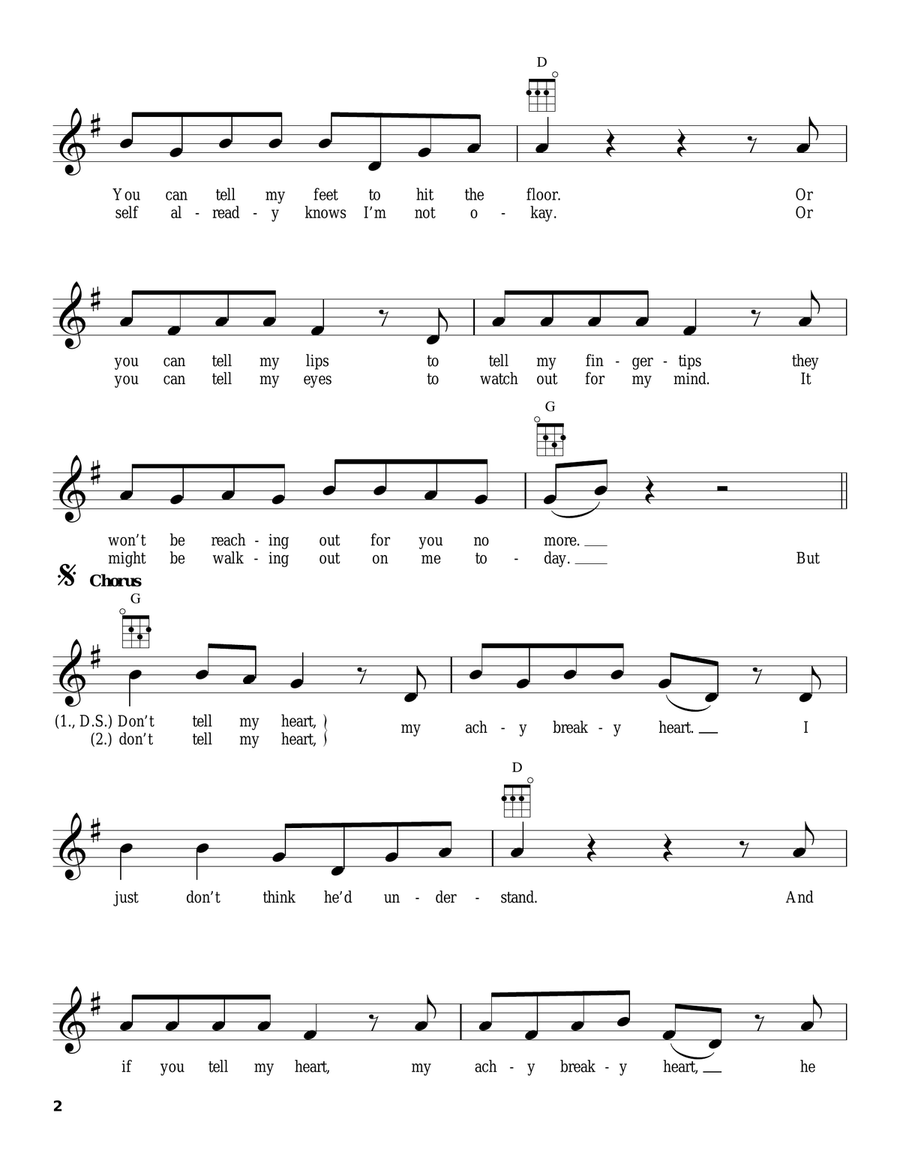 Achy Breaky Heart (Don't Tell My Heart) Ukulele scores gallery preview page 2
