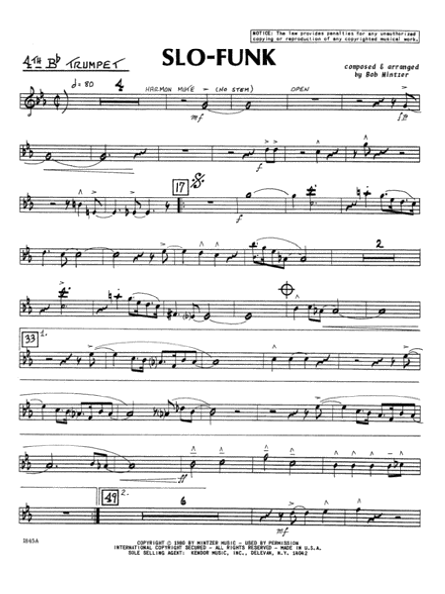 Slo-Funk - 4th Bb Trumpet Jazz Ensemble scores gallery preview page 1