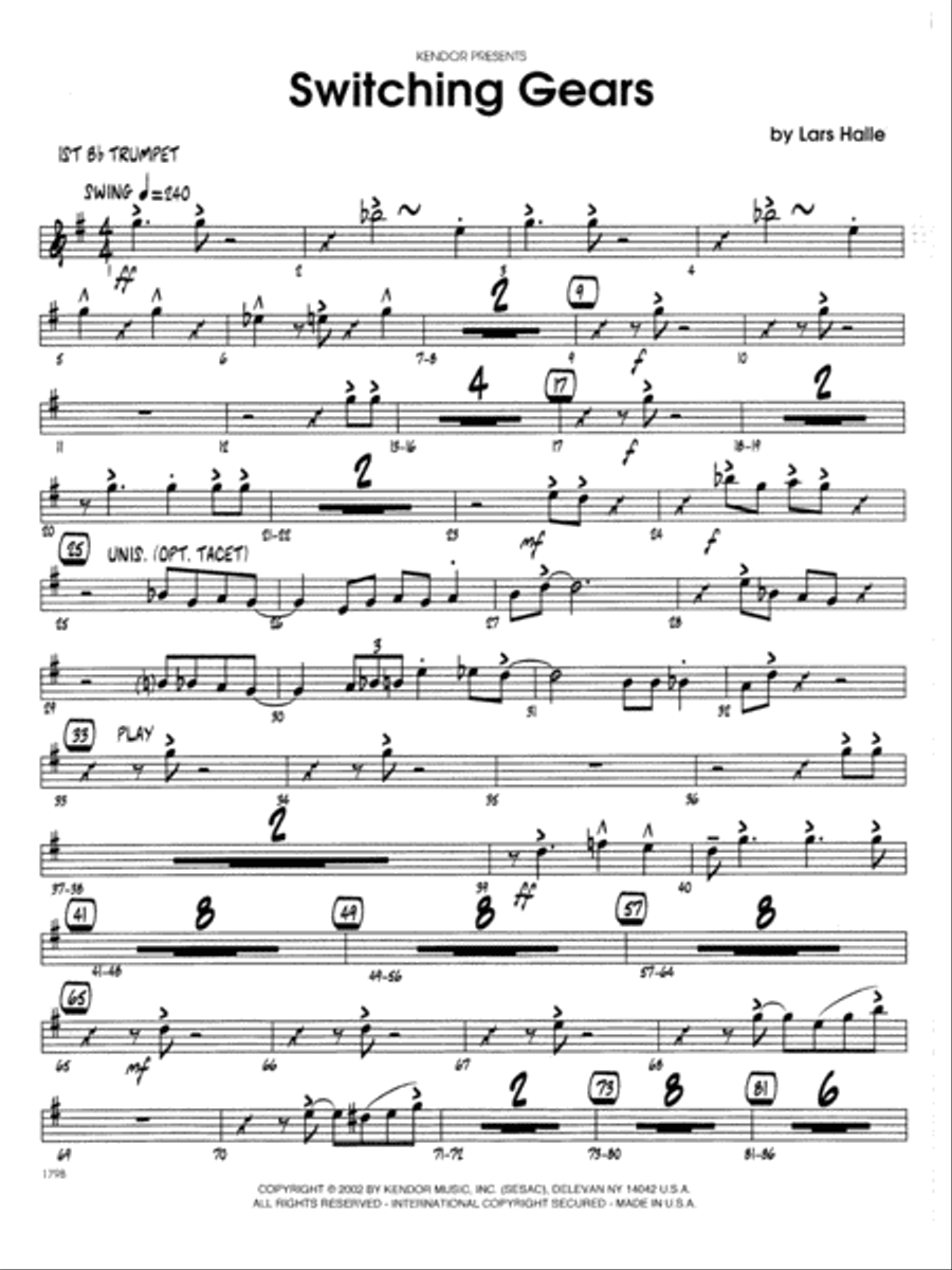Switching Gears - 1st Bb Trumpet Jazz Ensemble scores gallery preview page 1