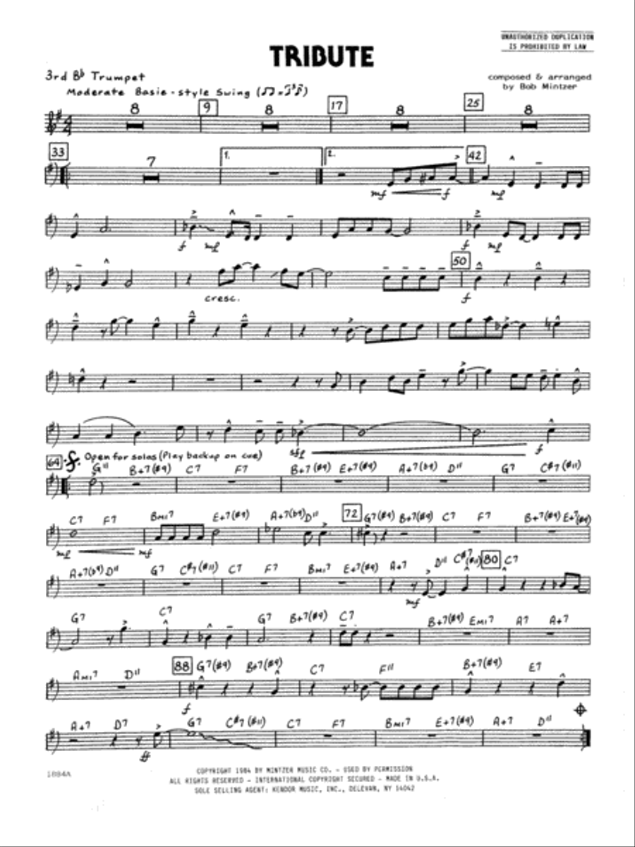 Tribute - 3rd Bb Trumpet Jazz Ensemble scores gallery preview page 1