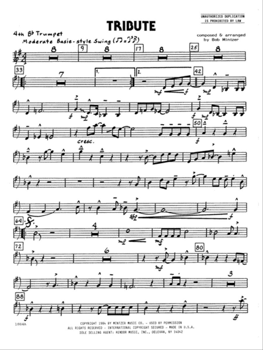 Tribute - 4th Bb Trumpet Jazz Ensemble scores gallery preview page 1