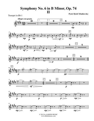 ‪Tchaikovsky‬ Symphony No. 6, Movement II - Trumpet in Bb 1 (Transposed Part), Op. 74