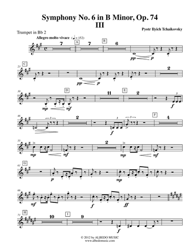 ‪Tchaikovsky‬ Symphony No. 6, Movement III - Trumpet in Bb 2 (Transposed Part), Op. 74