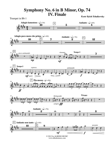‪Tchaikovsky‬ Symphony No. 6, Movement IV - Trumpet in Bb 1 (Transposed Part), Op. 74