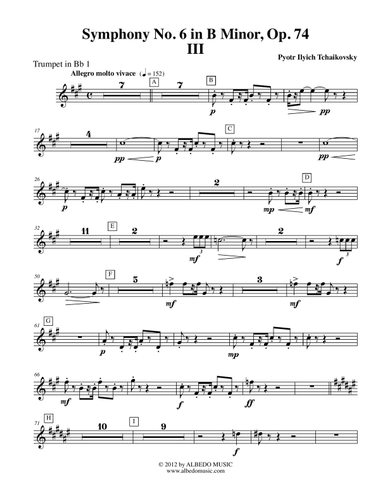 ‪Tchaikovsky‬ Symphony No. 6, Movement III - Trumpet in Bb 1 (Transposed Part), Op. 74