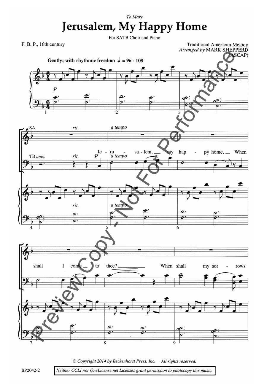 Jerusalem, My Happy Home - Shepperd 4-Part scores gallery preview page 3