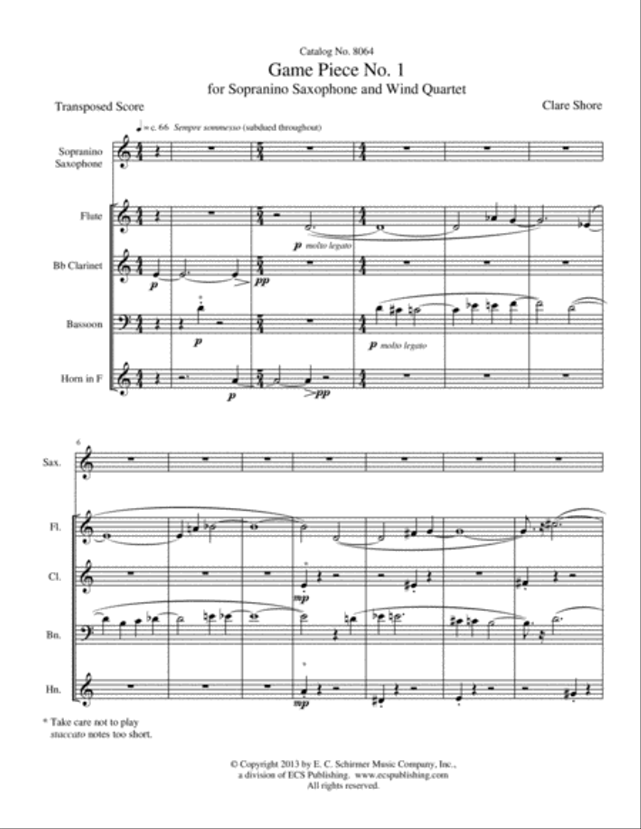 Game Piece No. 1 for Sopranino Saxophone and Wind Quartet Saxophone Quartet scores gallery preview page 3