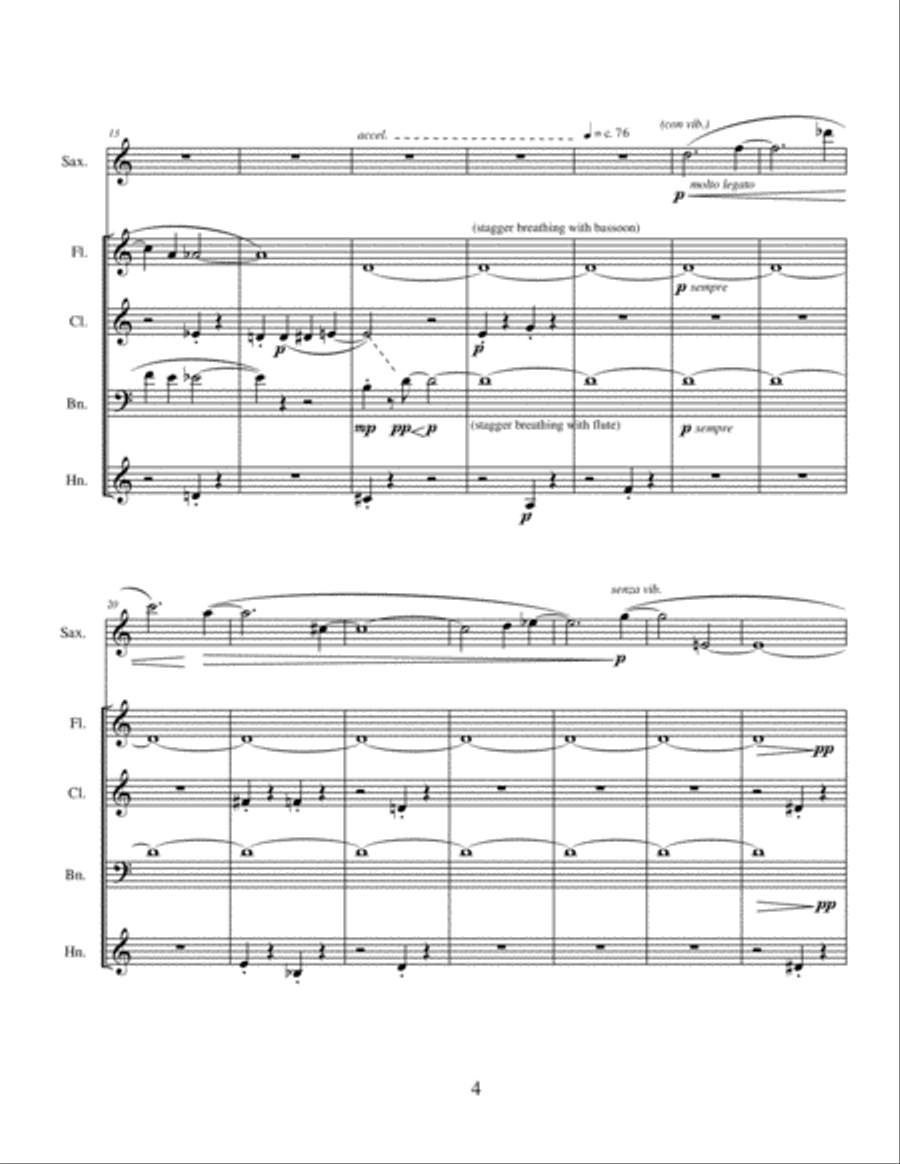 Game Piece No. 1 for Sopranino Saxophone and Wind Quartet Saxophone Quartet scores gallery preview page 4