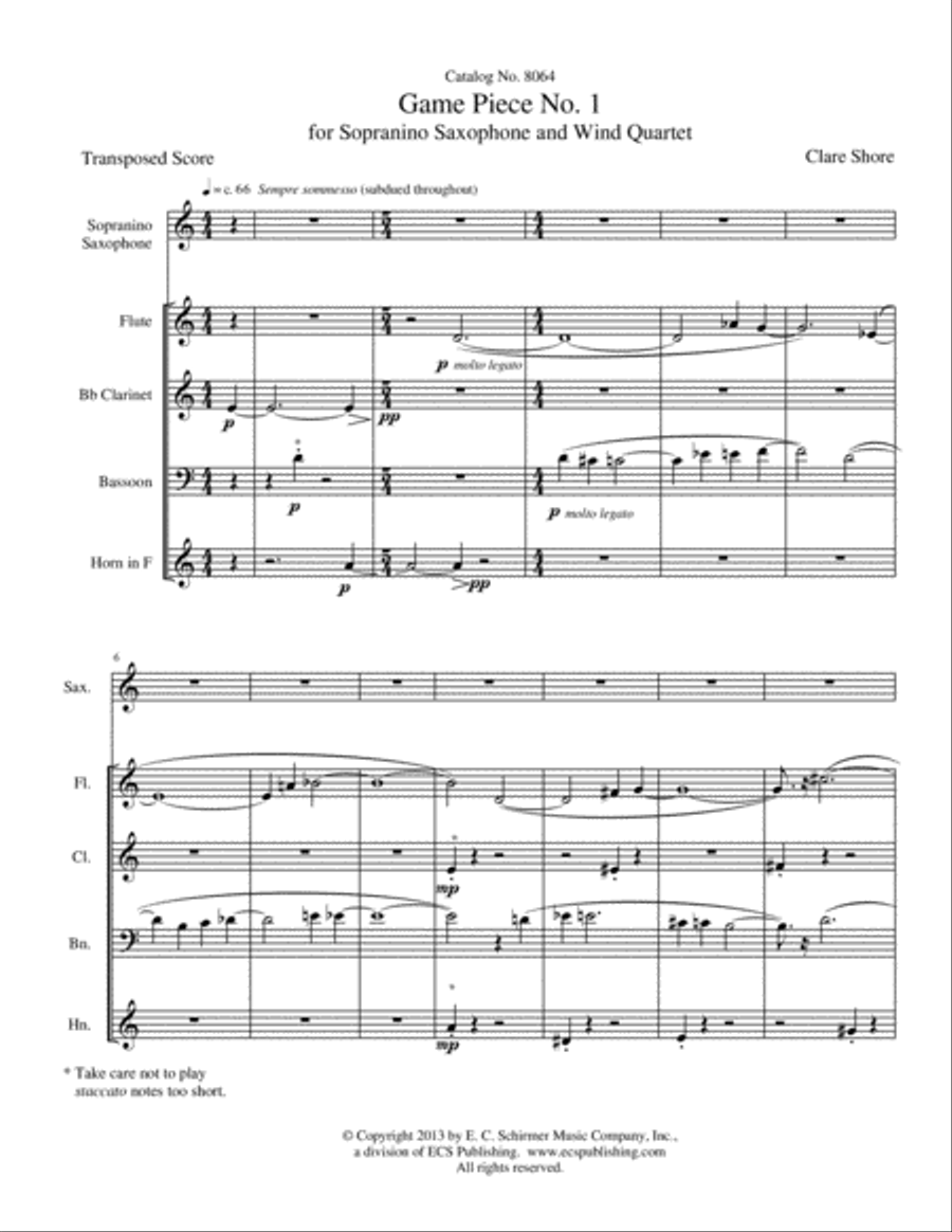 Game Piece No. 1 for Sopranino Saxophone and Wind Quartet Saxophone Quartet scores gallery preview page 7