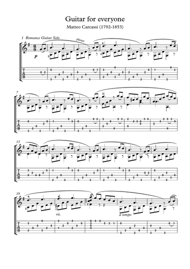 Melodies by Matteo Carcassi classical guitar music score
