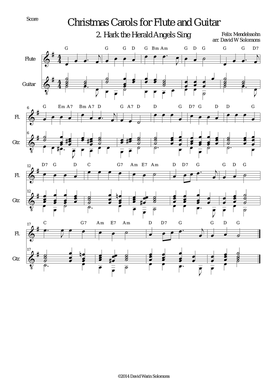 Christmas Carols for flute and guitar No 2 Hark the Herald Angels Sing Flute scores gallery preview page 3