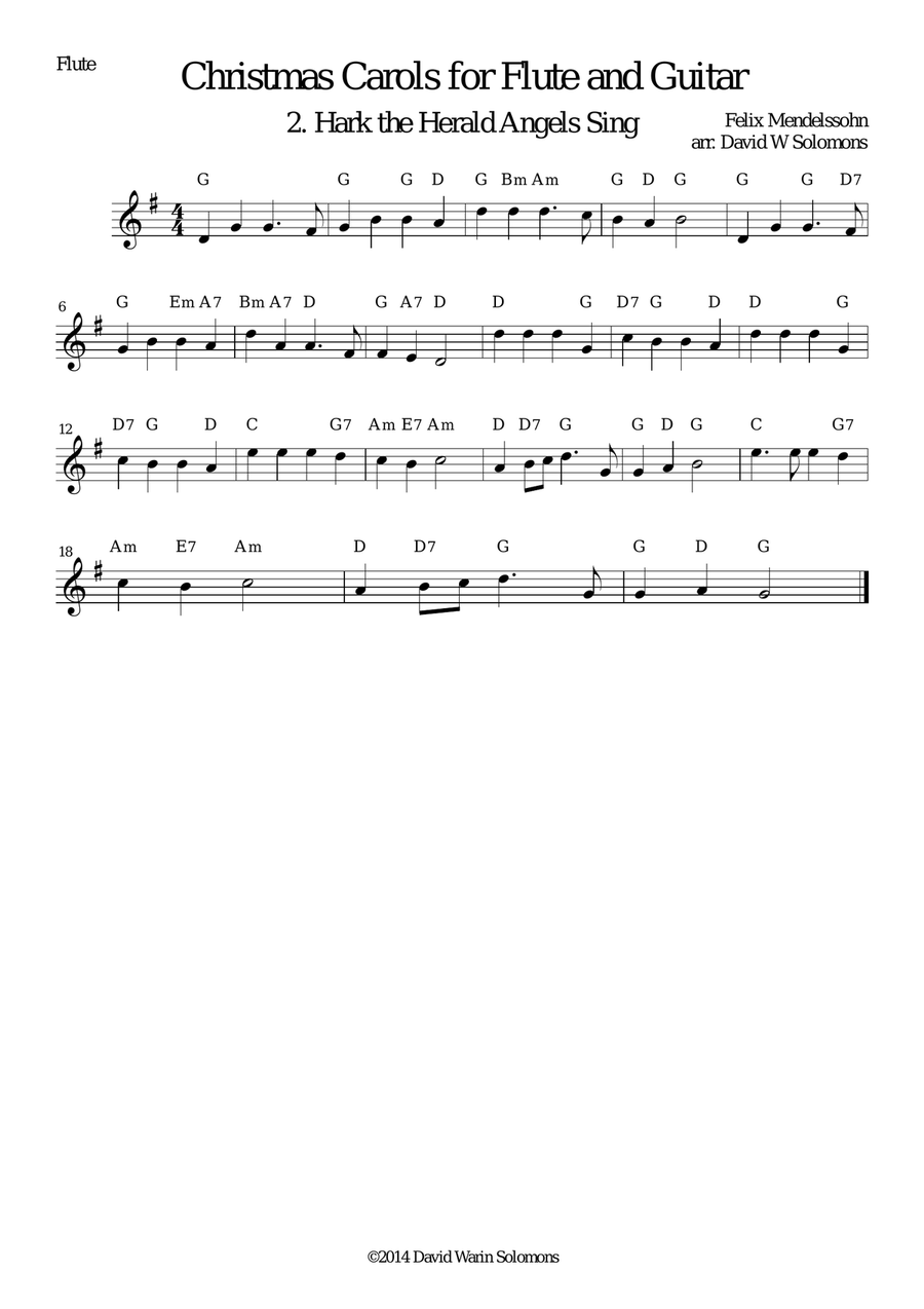 Christmas Carols for flute and guitar No 2 Hark the Herald Angels Sing Flute scores gallery preview page 4
